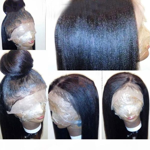 

kinky straight hair 360 lace frontal wig braizlian kinky straight 360 lace front human hair wigs for women black lace wig 360, Black;brown