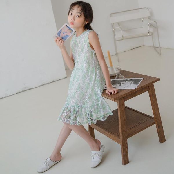 

girl's dresses girls summer clothing 2021 teen lace printed cute ruffle princess children party dress, #8875, Red;yellow