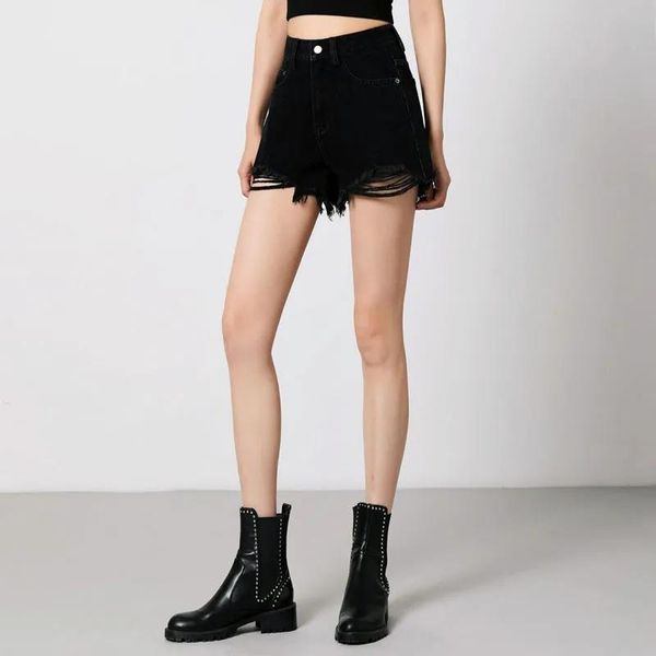 

women's jeans streetwear high waist denim shorts for women 2021 jean summer korean style tassel pant black, Blue