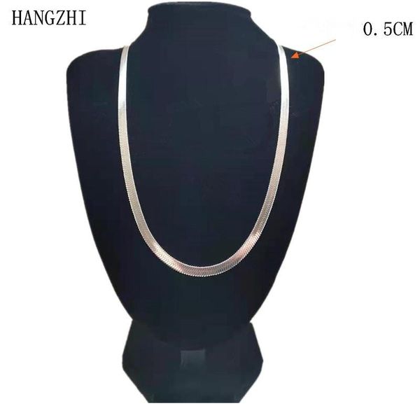 

hangzhi 2021 new width 5mm stainless steel flat necklace gold waterproof filmy snake chain men gift jewelry various length, Silver