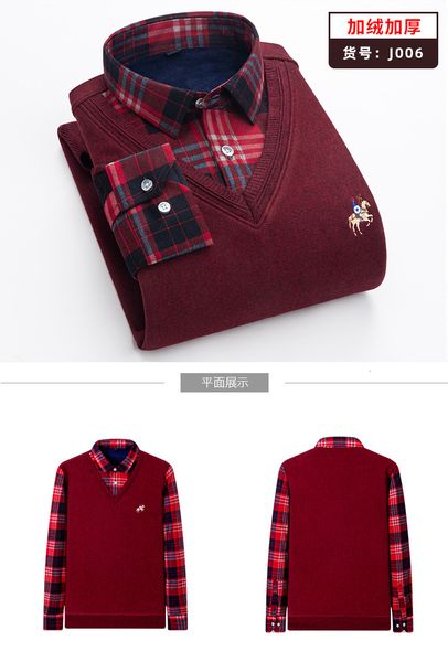 

2021 new brand spring autumn winter black red long sleeves v neck plus velvet wram korea style shirt for men's oversized clothing xheg, White;black