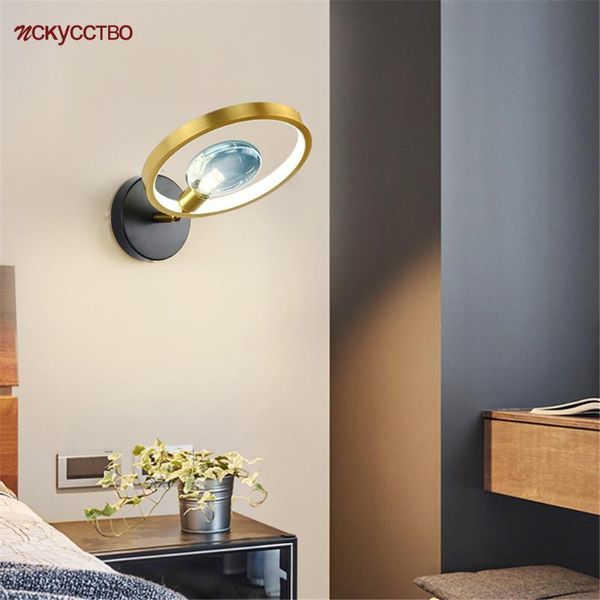 

nordic gold ring gradient blue glass wall lamp for villa bedroom decoration l corridor stairs light fixture led luminaire