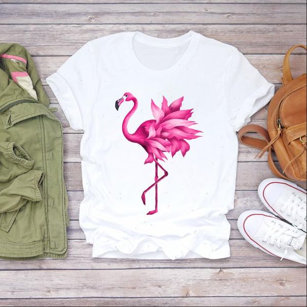 

women 2021 cute cartoon flamingo fruit 90s print beach summer shirt ladies womens t shirts t graphic tee t shirt, White