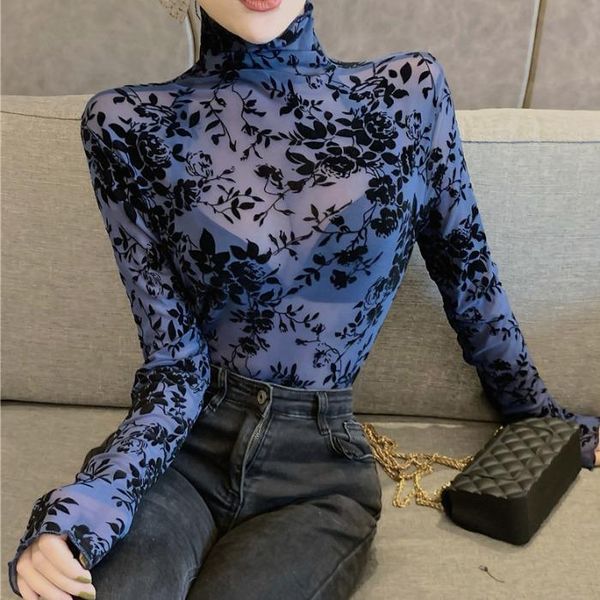 

women's t-shirt ay2511 wholesale 2021 fashion see through chiffon women shirt woman female ol vintage long sleeve, White