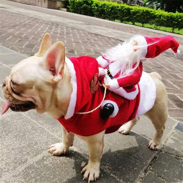 

dog apparel pet christmas clothes santa claus riding a deer jacket coat pets costumes accessories drop