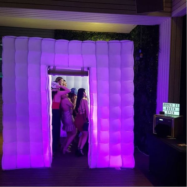

factory wholesale 1door inflatable p booth colourful indoor 2.2/2.5/3m inflatables pbooth cube tent with led bulbs for event