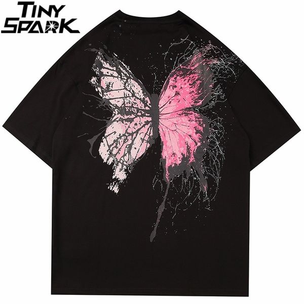 

men t shirt hip hop summer streetwear print cracked butterfly tshirt harajuku short sleeve t-shirt cotton tees hipster 210317, White;black