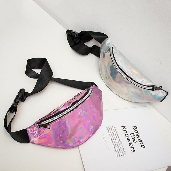 

holographic fanny pack hologram waist bag laser pu beach traverl banana hip bum zip waistbags women belt bag for girls