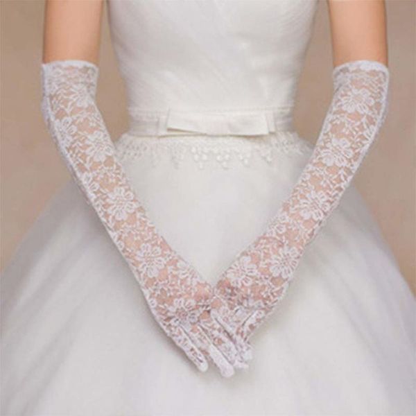 

Grand bride lengthened over elbow satin satin spandex sunscreen cover scars photo party wedding gloves, White