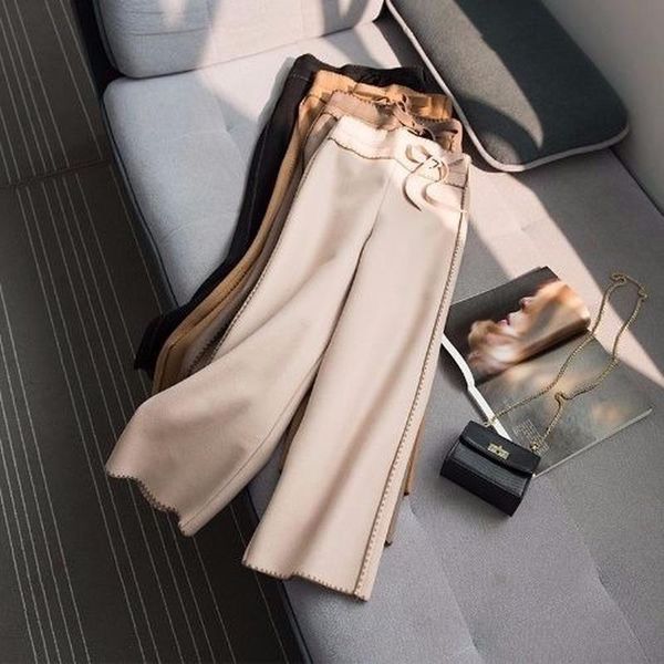 

women's pants & capris 2021 women winter trousers high waisted pant fashion office lady beige elegant casual female wide leg pantalon, Black;white