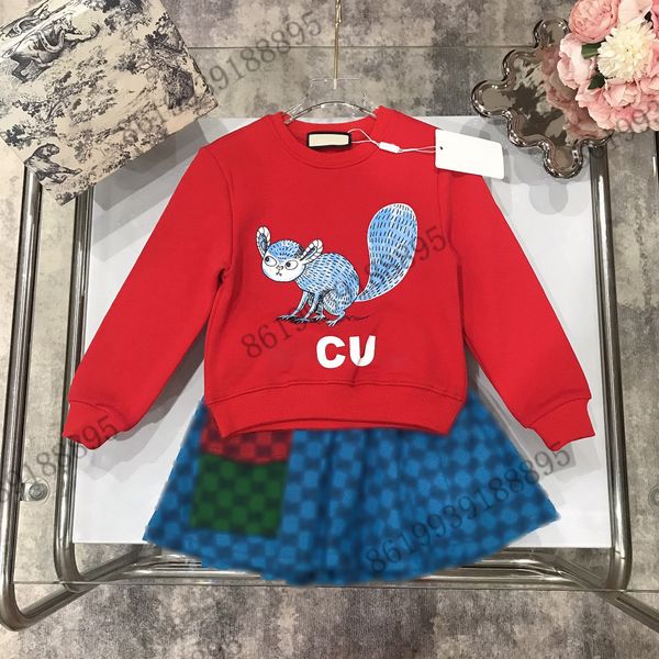 

brand designer cd clothing sets red pullover+ denim pleated skirt bear printing childrens autumn long sleeve tracksuit boys wear size 100-15, White