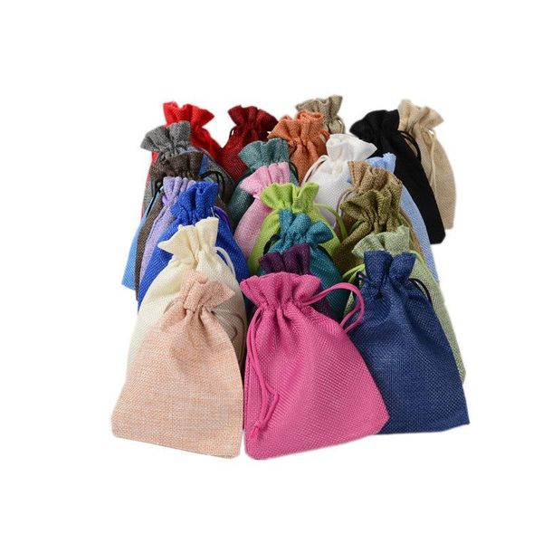 

7x9cm 9x12cm 10x15cm 13x18cm multi colors mini pouch jute bag linen hemp jewelry gift pouch drawstring bags for wedding favors, Pink;blue