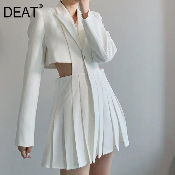 

two piece dress [deat] 2021 spring and summer detachable white temperament suit pleated women mall goth gx1011
