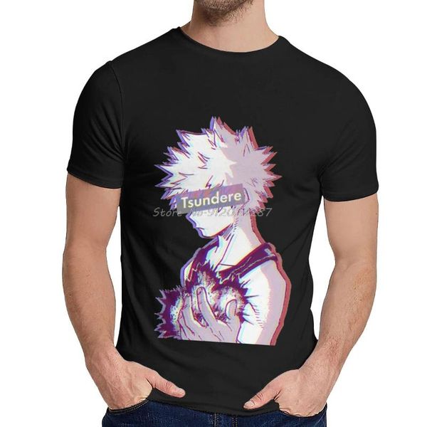 

men's t-shirts tsundere bakugo boku no hero academia t shirt classic anime for camisas cotton tshirt tees streetwear, White;black
