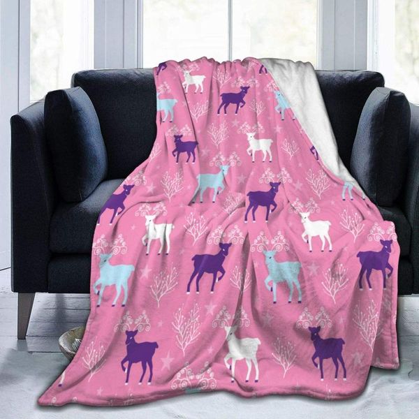 

blankets flannel fleece throw blanket pink winter reindeer folk seamless pattern soft warm fuzzy lightweight couch sofa bed for adult