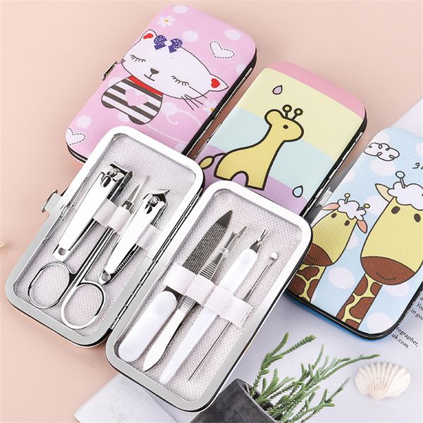 Novo desenhos animados unha manicure conjunto 7 pçs / set manicure pedicure clipper kit unha arte cuidado cuidado gato leão compõem acessórios de beleza