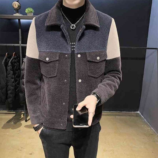 

mens wool trench coat jacket winter lapel short slim thick woolen jacket men windbreaker outwear erkekler ceket 210527, Black