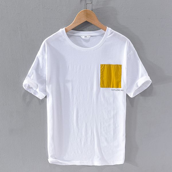 

2021 new summer embroidery short-sleeved linen shirt japanese style loose t-shirt for men casual fashion t shirts male trend kuxe, White;black