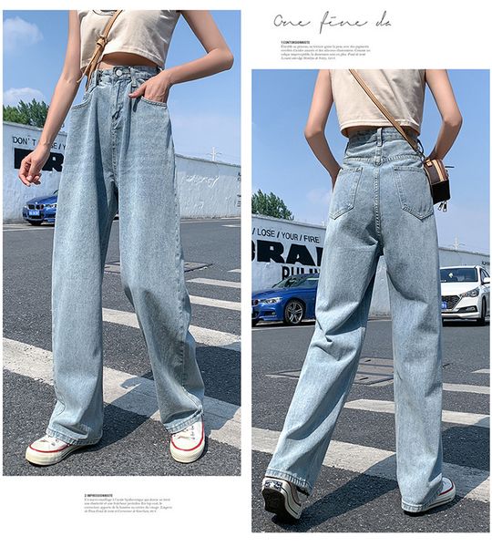 

women's brem for straight fashion boyfriend's chic total length casual high waistline female jean cotton denim pants 5hg9, Blue