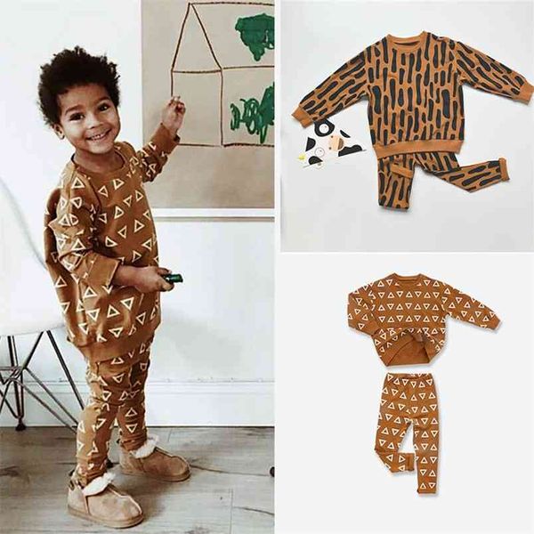 Kinder Frühling Langarm Leopardenmuster Sweatshirt und Hosen Sets Stilvolle Trends Jungen Mädchen Kleidung Outfit 210619