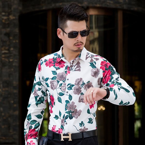 

2021 new plus size 7xl 6xl 5xl manga comprida camisa floral roupas masculinas outono inverno simples regular ajuste casual blusa homme venda, Black;brown