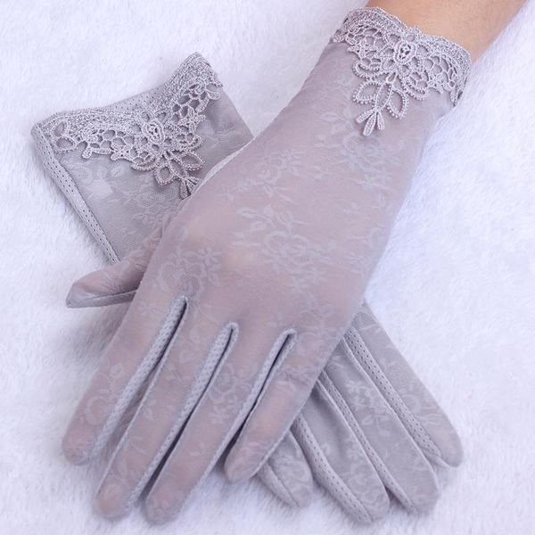 

five fingers gloves 2021 fashion lace thin summer female driving sunscreen women' spring autumn ladies touch screen women, Blue;gray