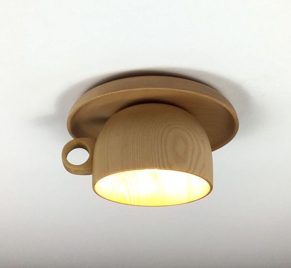 Plafoniere a tazza in legno nordico Lampada da soffitto moderna in legno per soggiorno, camera da letto, lampade, apparecchio per la decorazione industriale della casa