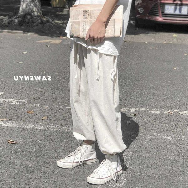 

men's pants summer cotton casual capris fashion brand ins trend versatile korean loose legged, Black