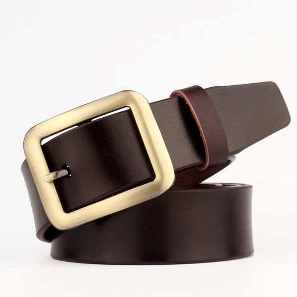 

belts gold pin buckle men belt genuine leather cowskin plus size 130 140 150 160 170cm for jeans cinturones para hombre 2022, Black;brown