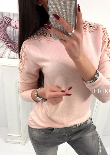 

women fashion long sleeve cotton shirts casual lace o neck elegant ladies blouse solid 2021 new party female, White