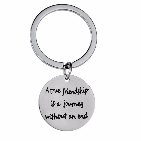 

keychains 12pc/lot a true friendship is journey without an end keychain stainless steel keyring bff friend gifts jewelry key chain, Silver