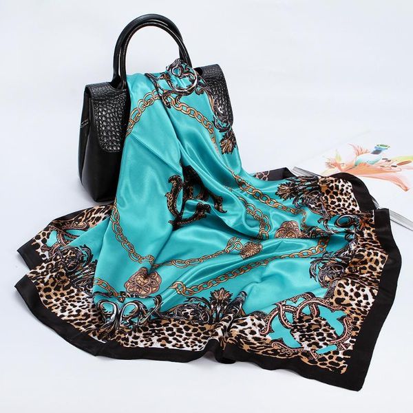 

scarves scarf women luxury fashion silk square for 90*90cm neck hair tie band bag warp soft neckerchief hijab female foulard, Blue;gray