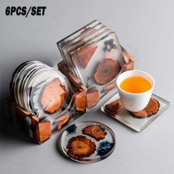 

mats & pads 6pcs creative annual ring resin dinner table heat insulated coffee tea cup placemats