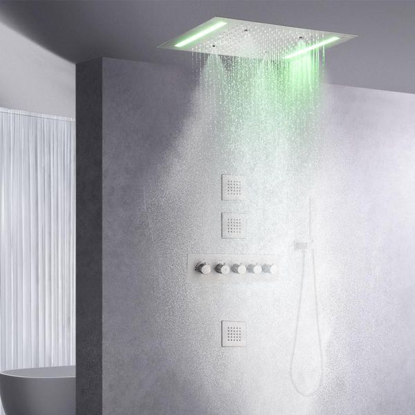 

bathroom shower sets brushed nickel rainfall head set 14 x 20 inch led thermostatic concealed system