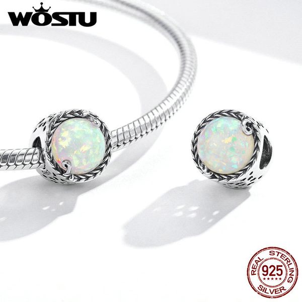 WOSTU Runde Glasperlen 100% 925 Sterling Silber Einfache Rebe Charms Fit Original Armband Anhänger Für Frauen Halskette Schmuck Q0531