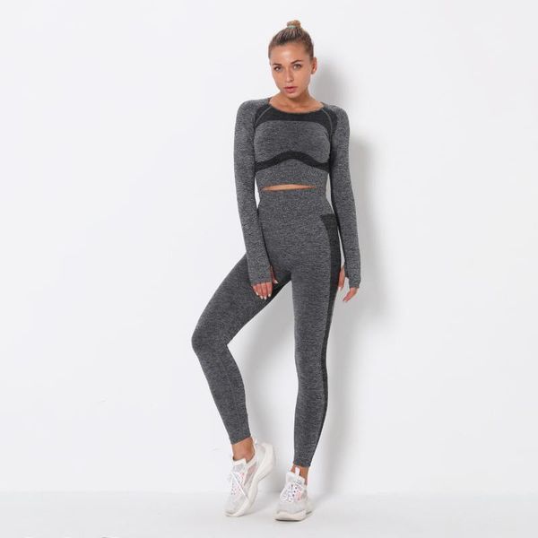 

yoga outfits women seamless set gym clothing fitness leggings cropped shirts sport suit long sleeve tracksuit active wear #20021, White;red