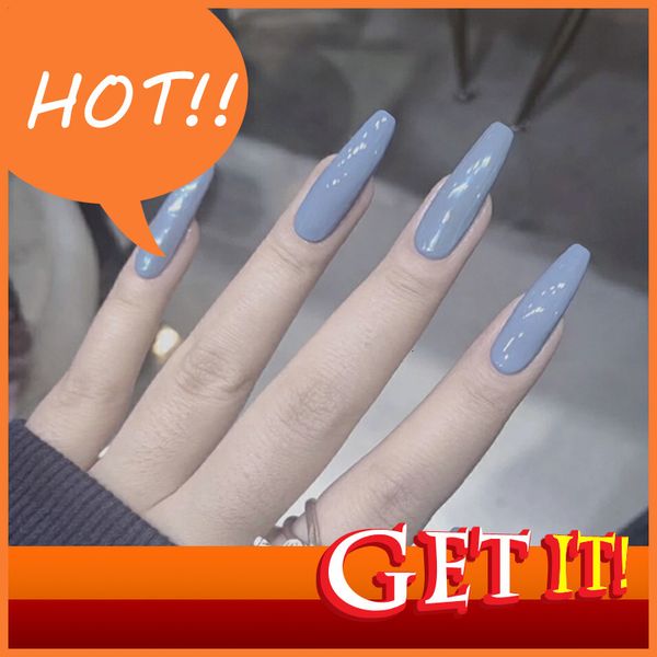 

decorated diy hand nail stylist nina 91 - gourd nail blue grey fake piece wear patch finished 24 patches, Red;gold