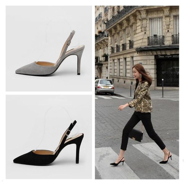 

dress shoes meriahzheng women's summer sandals thin heeled pointed suede slippers ol wedding 17 color connect gxf-3288-1, Black