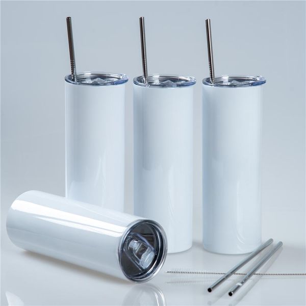 

20oz sublimation tumblers stainless steel straight tumbler seam liner double wall vacuum cups with metal straw and bpa lid in box insulated