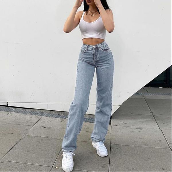 

harajuku butterfly print straight womens jean denim pants high waist loose wide leg pant streetwear fashion casual trousers, Blue