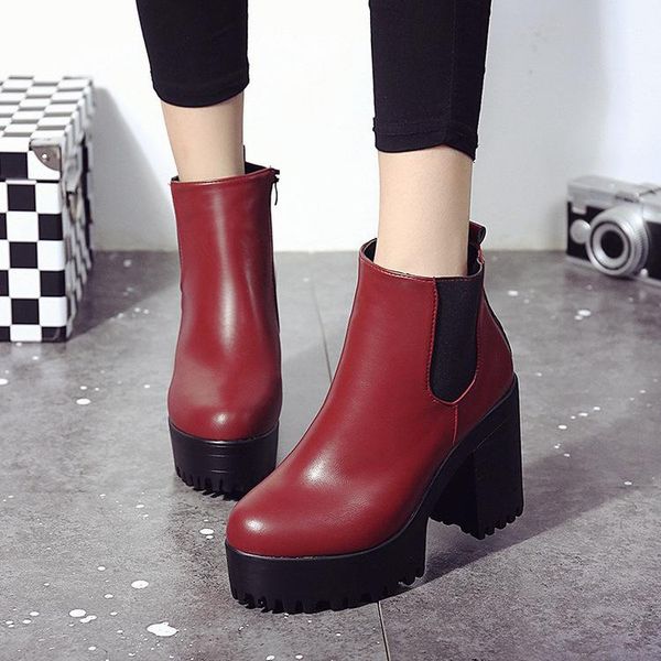

boots heel shoes autumn and short thick winter waterproof platform plush women's round head, Black