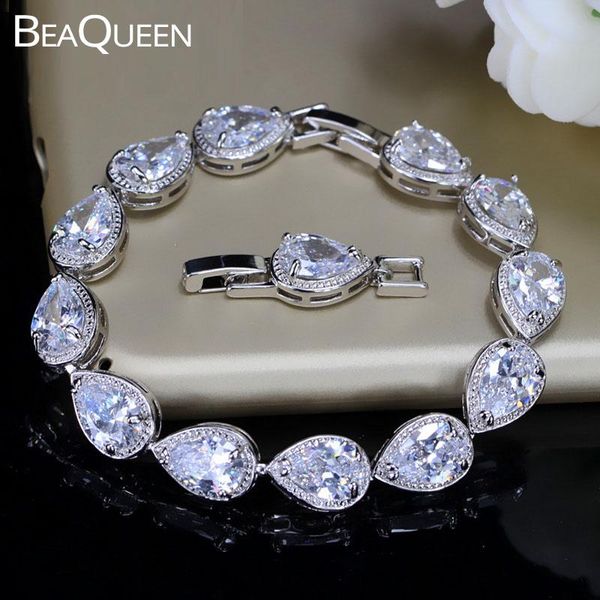 

charm bracelets beaqueen exquisite african cz women wedding jewelry big water drop crystal cubic zircon bridal bracelet for bridesmaid b008, Golden;silver