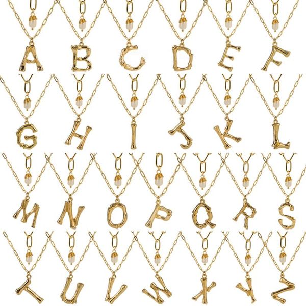 

pendant necklaces vintage 26 letters natural stone alloy multilayer gold necklace bohemian female set, Silver