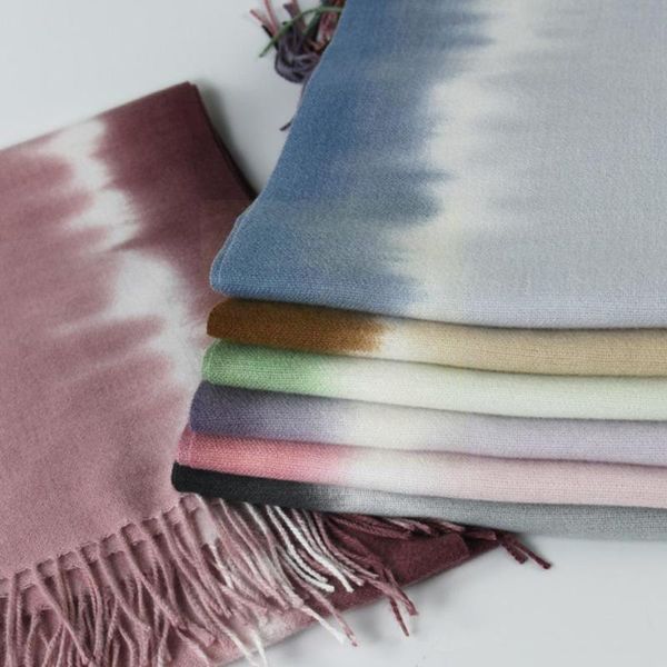 

berets 2021 ladies korean autumn winter clan style tassel scarf cashmere shawl imitation tie-dyed warm fashi p5r2, Blue;gray