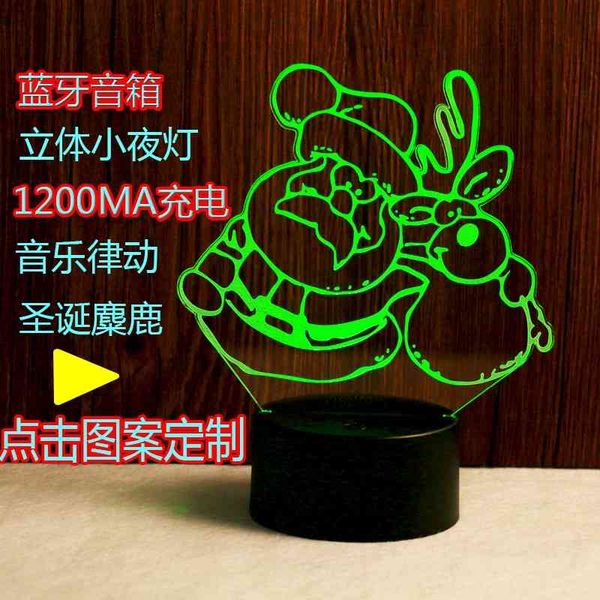 

production of bluetooth speaker acrylic 3d small night light charging base elk christmas creative gift lamp