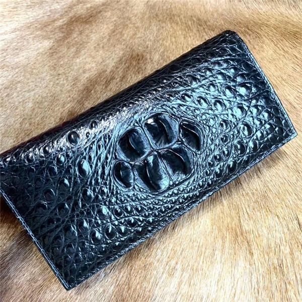 

wallets authentic crocodile leather businessmen long bifold wallet black suit purse genuine ostrich skin lining male large card holders, Red;black