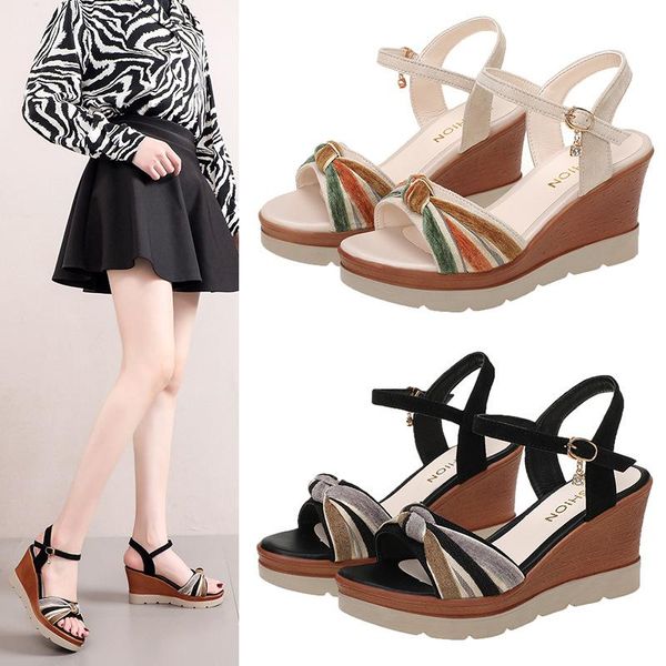 

sandals 2021 spring women's shoes fashion slope heel boat slip on ladies loafers women fish hasp mouth, Black