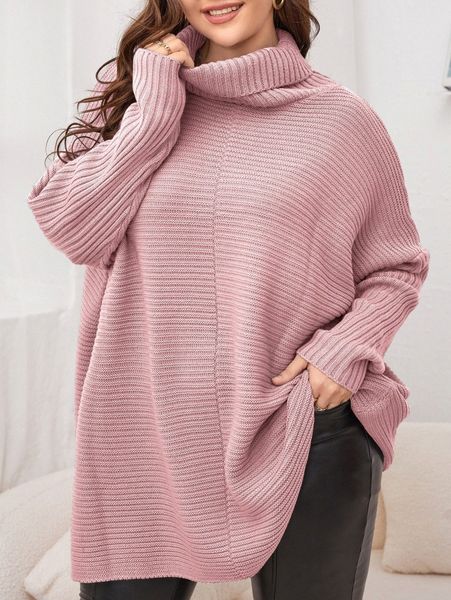 

plus turtleneck batwing sleeve sweater x9a0#, Black