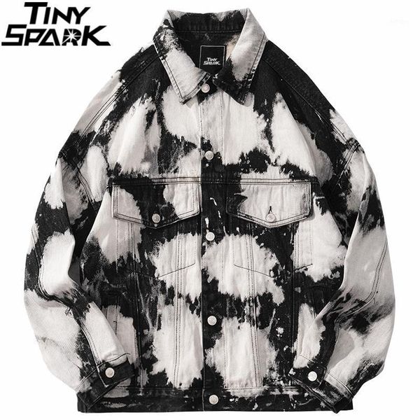 

men's jackets men hip hop denim jacket coat streetwear tie dye 2021 harajuku cotton casual autumn outwear black, Black;brown
