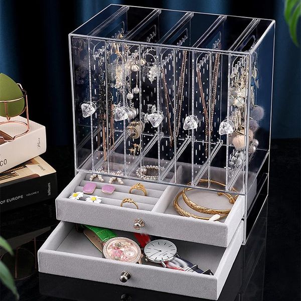 

jewelry pouches, bags large capacity transparent plastic box travel storage multifunction necklace earring ring gifts, Pink;blue